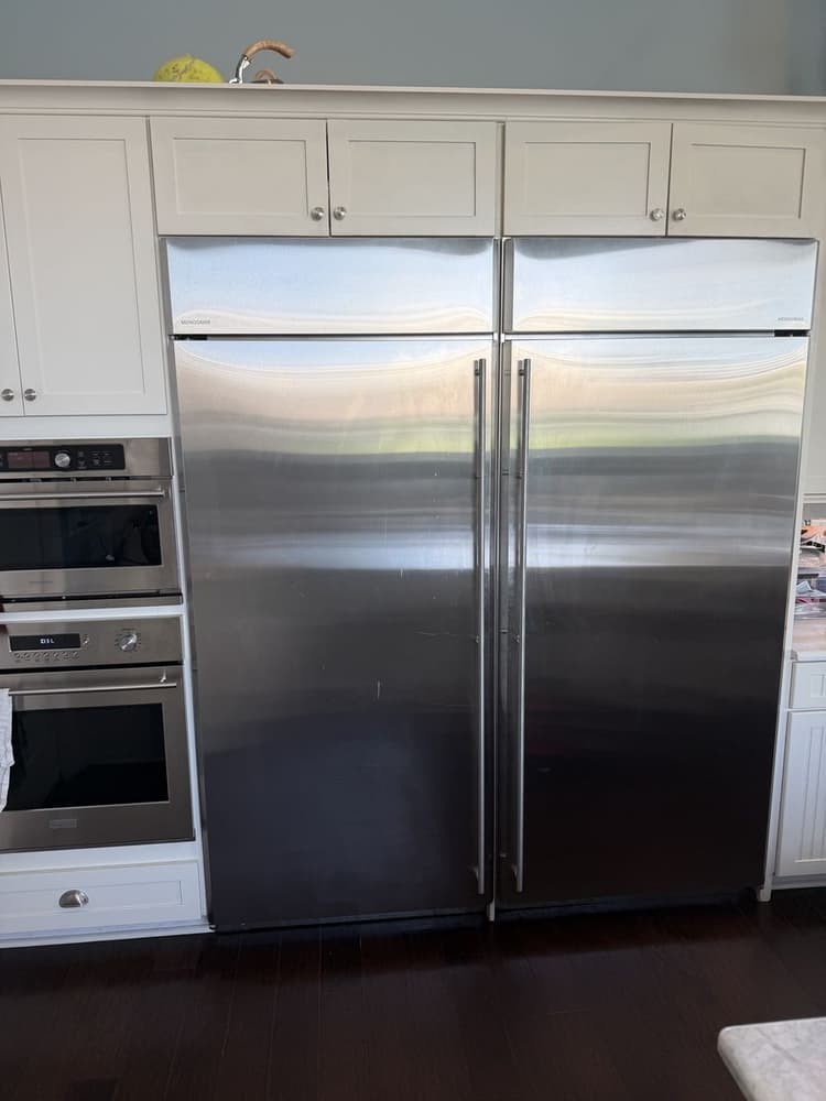 GE Monogram built-in refrigerator and freezer pair during a cooling check on S MacDill Ave, South Tampa, FL 33611