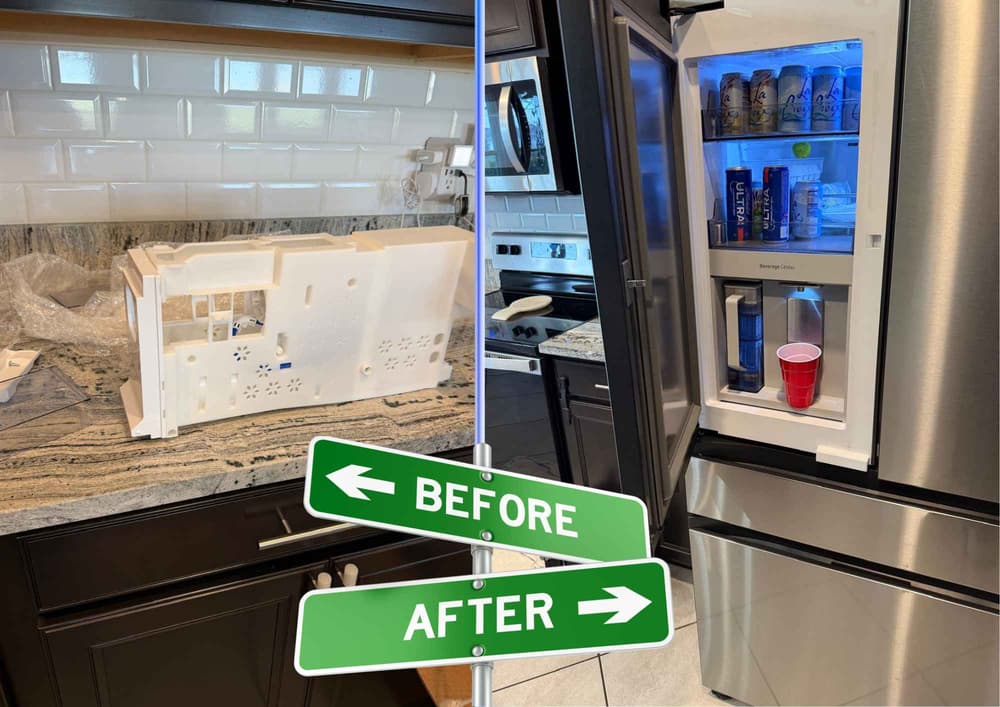 Before and after: Samsung water filter housing assembly replaced as a complete kit, Beverage Center back in service — Epperson, Wesley Chapel