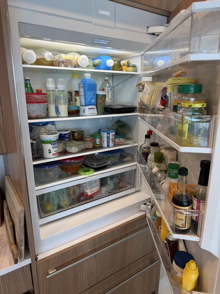 Sub-Zero built-in refrigerator interior during a temperature check on Davis Blvd, Davis Islands, Tampa, FL 33606