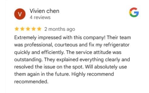 Note from a Tampa Bay customer whose refrigerator was fixed quickly and the issue resolved on the spot