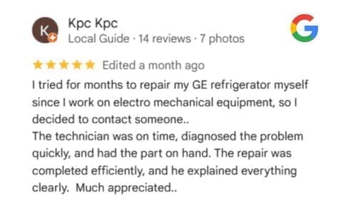 Note from a customer who works on electro-mechanical equipment and could not fix his own GE refrigerator