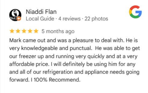Customer note about a freezer repair